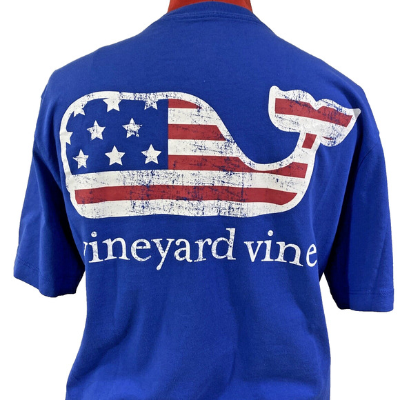 Vineyard Vines XS Tee Shirt Top Flag Whale Patriotic Blue Red White 4th July - Picture 1 of 9